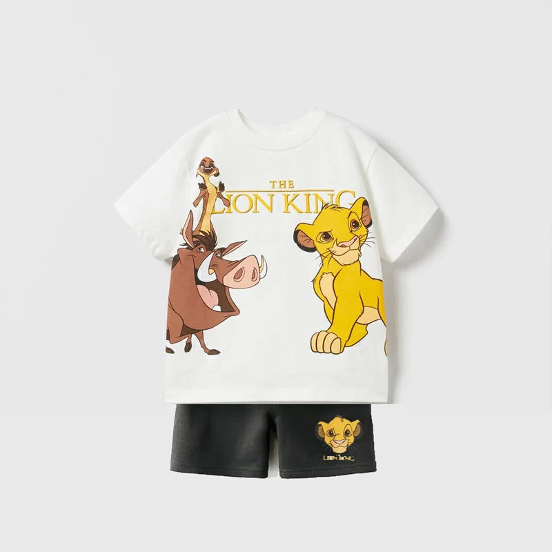 Child Short Sleeve Outfits Casual Loose Crewneck Tops+Shorts Two Piece Set Outdoor Wear Kids Cartoon TShirt Loose Shorts Clothes