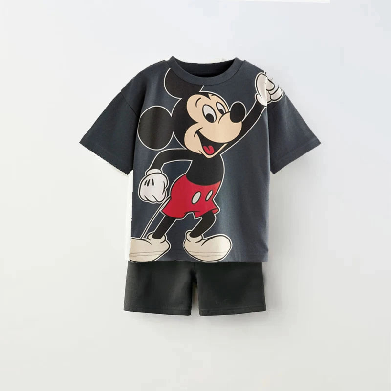 Child Short Sleeve Outfits Casual Loose Crewneck Tops+Shorts Two Piece Set Outdoor Wear Kids Cartoon TShirt Loose Shorts Clothes