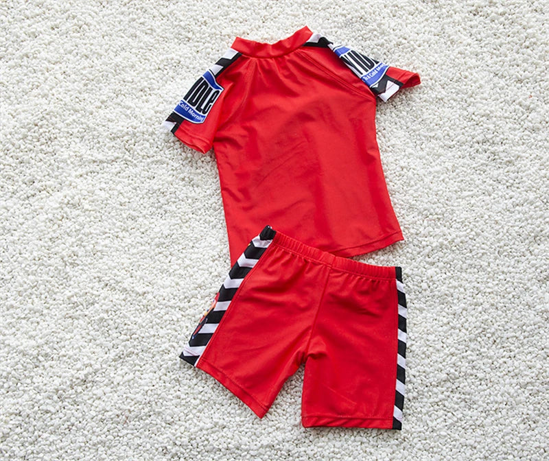 Swimsuit Boy Two Piece Suits Short Sleeve Sunscreen Quick Drying Swimwear Children Cool Cartoon Beachwear Bathing Suit