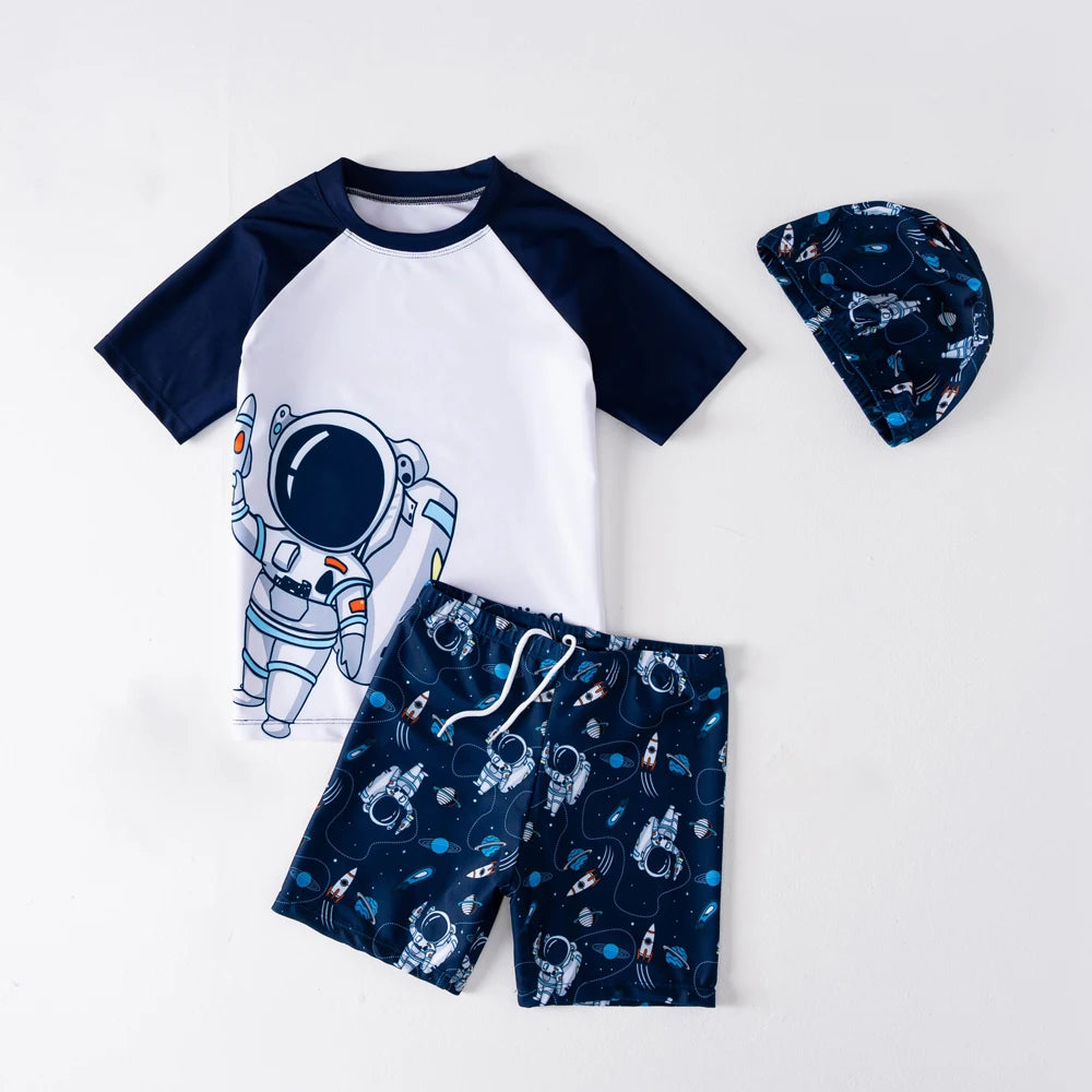 Summer Children's Swimsuit Boy Short Sleeve Beachwear Anstronaut Kids Cartoon Cute Quick Drying Boys Swimsuit Set Boys Swim Suit
