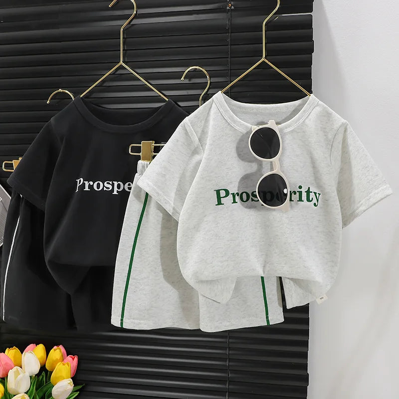 2024 New Children's Short-sleeved Suit Girls Boys T-shirt Summer Baby Fashion Sports Casual Sets Clothes Children's Clothing