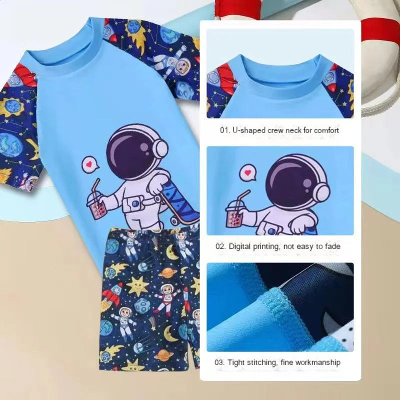 Summer Set Cartoon Print Kids Boys Swimwear Children's Swimsuit  Surfing Suit Swimming Clothes For Boy Beachwear with Hat
