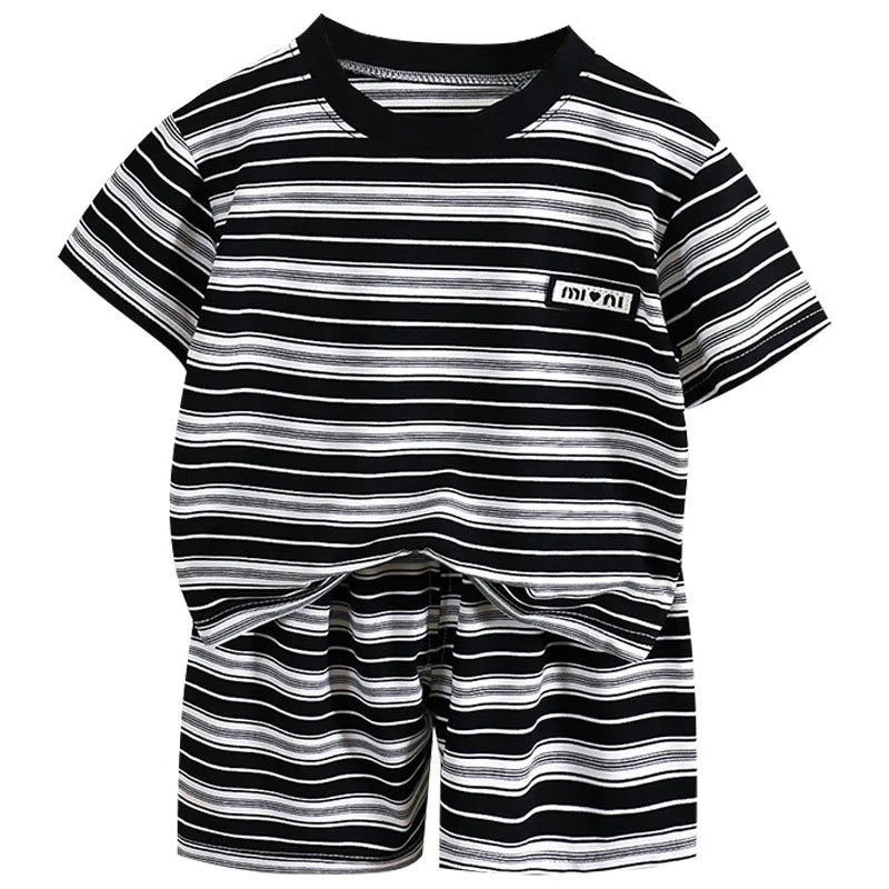 New Summer Children's Top and Bottom Clothes Set Striped Casual Sports Short Sleeve Two Piece Set Clothing