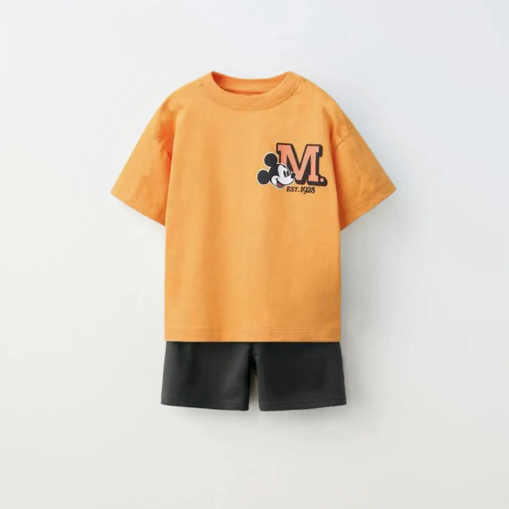 Child Short Sleeve Outfits Casual Loose Crewneck Tops+Shorts Two Piece Set Outdoor Wear Kids Cartoon TShirt Loose Shorts Clothes