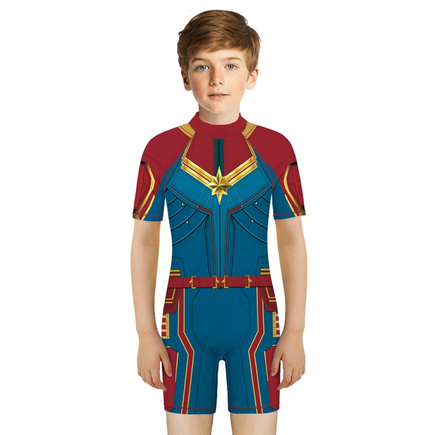 Children One Pieces Swimsuit Superhero 3D Print Playsuit Child Short Sleeve Swimwear Beach Bathing Suit Swim Wear For Boys Girls