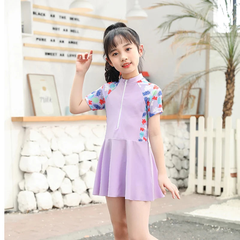 Kids Girl Swimming Suit One Piece Beach Dress Quick Dry Swimwear Teenage Girl Swimsuits Children 3 to 16 Years Girl Bathing Suit