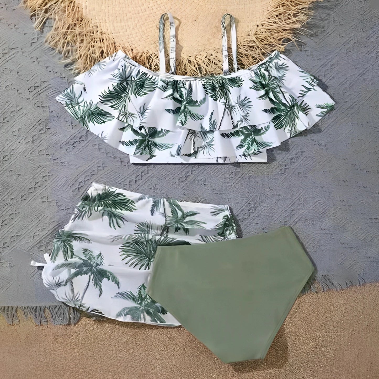 3 Pieces Ruffle Bikini 2025 Girls Swimsuit High Waist Kids Swimwear Female & Beach Skirt Children Swimming Bathing Swim Suit