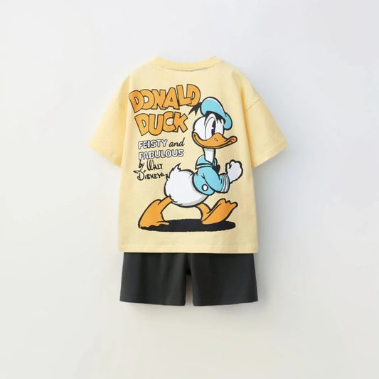 Child Short Sleeve Outfits Casual Loose Crewneck Tops+Shorts Two Piece Set Outdoor Wear Kids Cartoon TShirt Loose Shorts Clothes